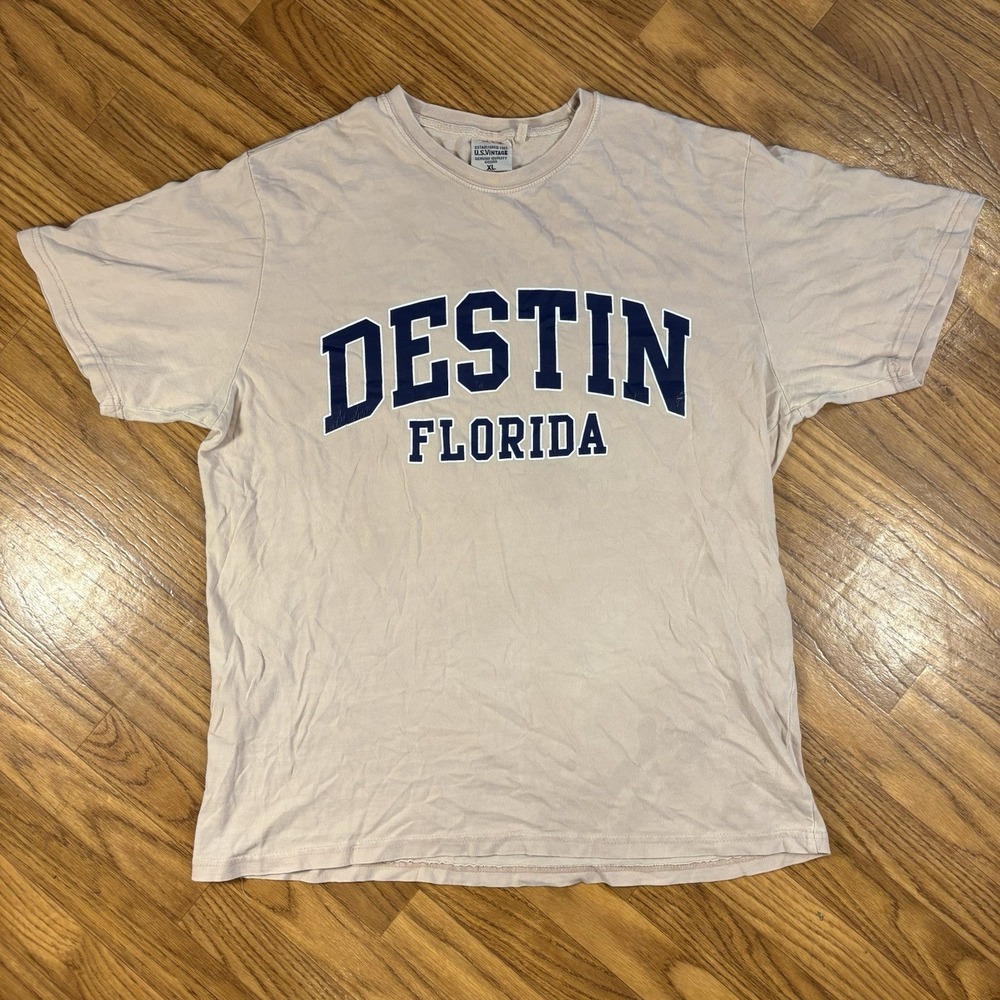 Destin Florida Graphic T Shirt XL Beige Tourist Beach Souvenir Tee Oversized